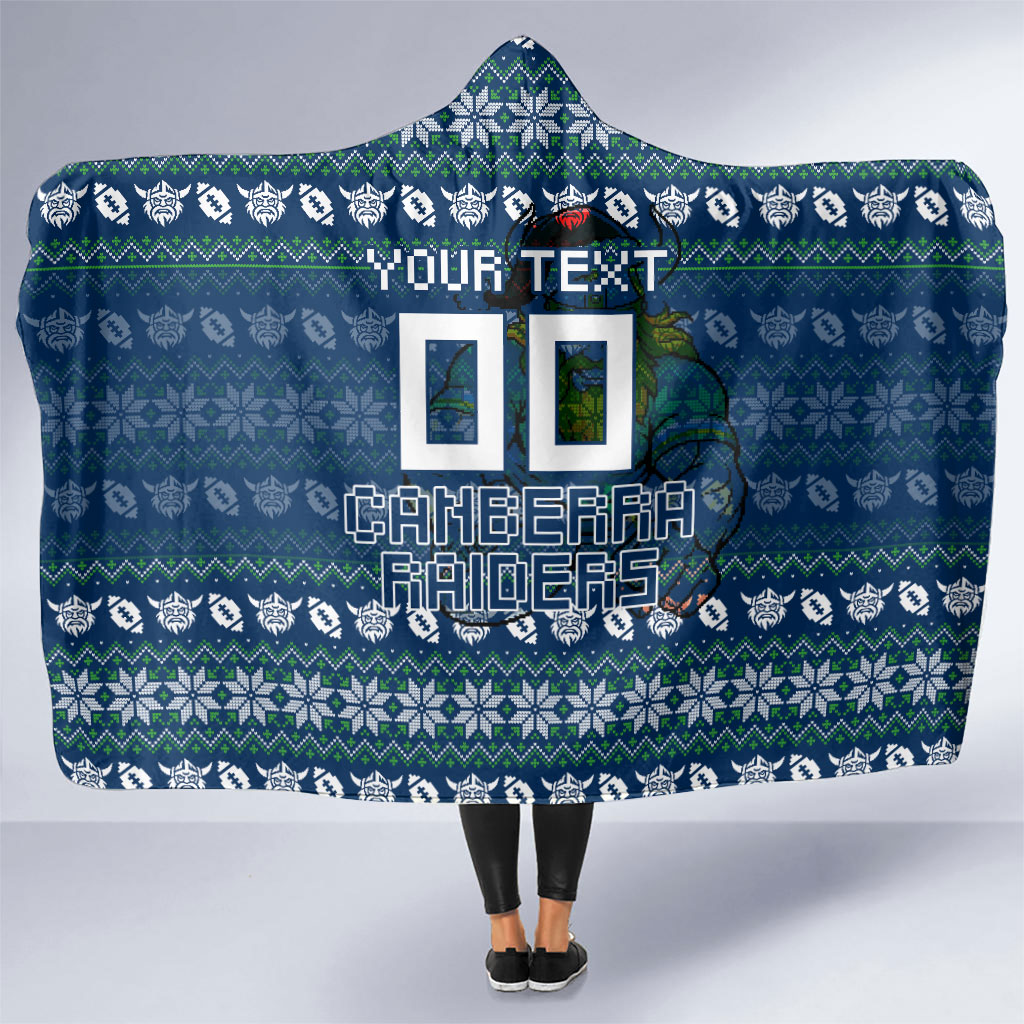 Personalized Canberra Raiders Christmas Hooded Blanket Australian Rugby Fans - Pixelated Ugly Xmas Pattern Mascot Santa