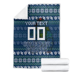 Personalized Canberra Raiders Christmas Blanket Australian Rugby Fans - Pixelated Ugly Xmas Pattern Mascot Santa