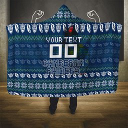 Personalized Canberra Raiders Christmas Hooded Blanket Australian Rugby Fans - Pixelated Ugly Xmas Pattern Mascot Santa