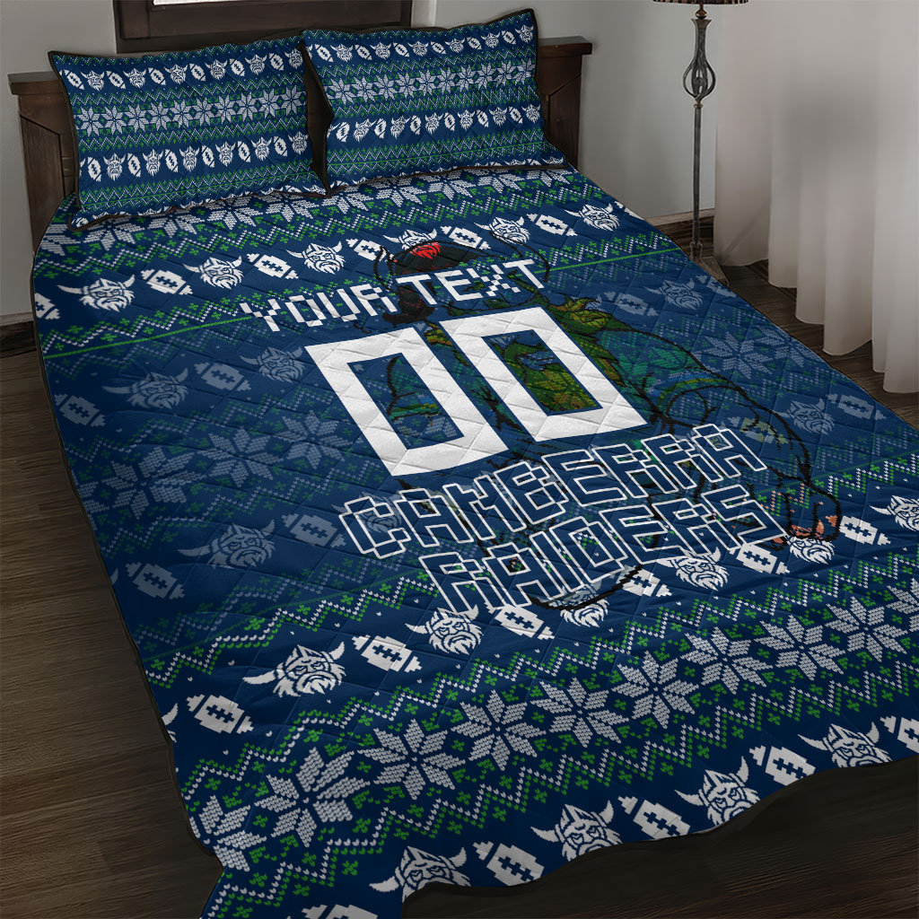 Personalized Canberra Raiders Christmas Quilt Bed Set Australian Rugby Fans - Pixelated Ugly Xmas Pattern Mascot Santa