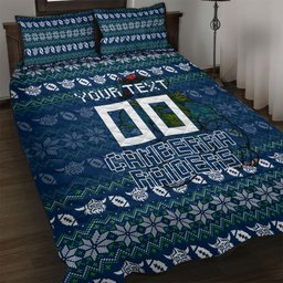 Personalized Canberra Raiders Christmas Quilt Bed Set Australian Rugby Fans - Pixelated Ugly Xmas Pattern Mascot Santa