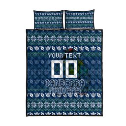 Personalized Canberra Raiders Christmas Quilt Bed Set Australian Rugby Fans - Pixelated Ugly Xmas Pattern Mascot Santa
