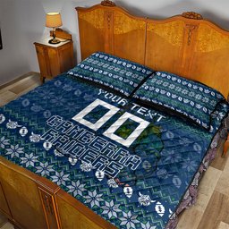 Personalized Canberra Raiders Christmas Quilt Bed Set Australian Rugby Fans - Pixelated Ugly Xmas Pattern Mascot Santa