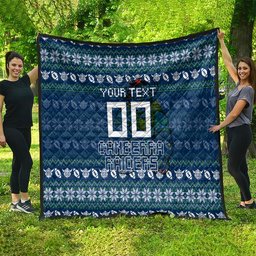 Personalized Canberra Raiders Christmas Quilt Australian Rugby Fans - Pixelated Ugly Xmas Pattern Mascot Santa
