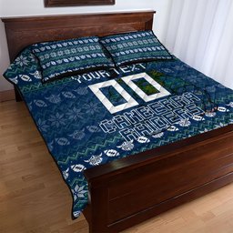 Personalized Canberra Raiders Christmas Quilt Bed Set Australian Rugby Fans - Pixelated Ugly Xmas Pattern Mascot Santa