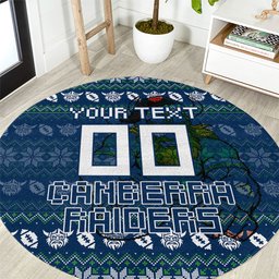 Personalized Canberra Raiders Christmas Round Carpet Australian Rugby Fans - Pixelated Ugly Xmas Pattern Mascot Santa