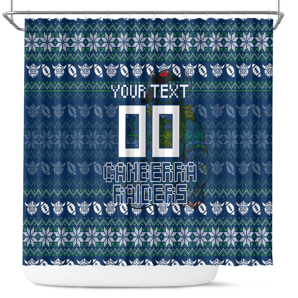 Personalized Canberra Raiders Christmas Shower Curtain Australian Rugby Fans - Pixelated Ugly Xmas Pattern Mascot Santa