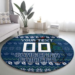 Personalized Canberra Raiders Christmas Round Carpet Australian Rugby Fans - Pixelated Ugly Xmas Pattern Mascot Santa