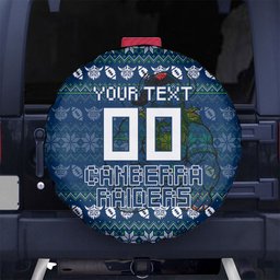 Personalized Canberra Raiders Christmas Spare Tire Cover Australian Rugby Fans - Pixelated Ugly Xmas Pattern Mascot Santa