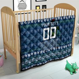Personalized Canberra Raiders Christmas Quilt Australian Rugby Fans - Pixelated Ugly Xmas Pattern Mascot Santa