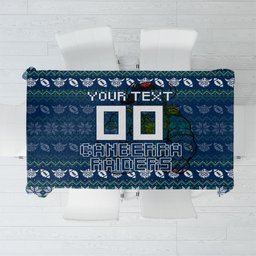 Personalized Canberra Raiders Christmas Tablecloth Australian Rugby Fans - Pixelated Ugly Xmas Pattern Mascot Santa