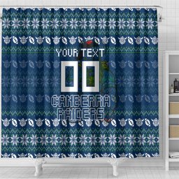 Personalized Canberra Raiders Christmas Shower Curtain Australian Rugby Fans - Pixelated Ugly Xmas Pattern Mascot Santa