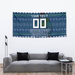 Personalized Canberra Raiders Christmas Tapestry Australian Rugby Fans - Pixelated Ugly Xmas Pattern Mascot Santa