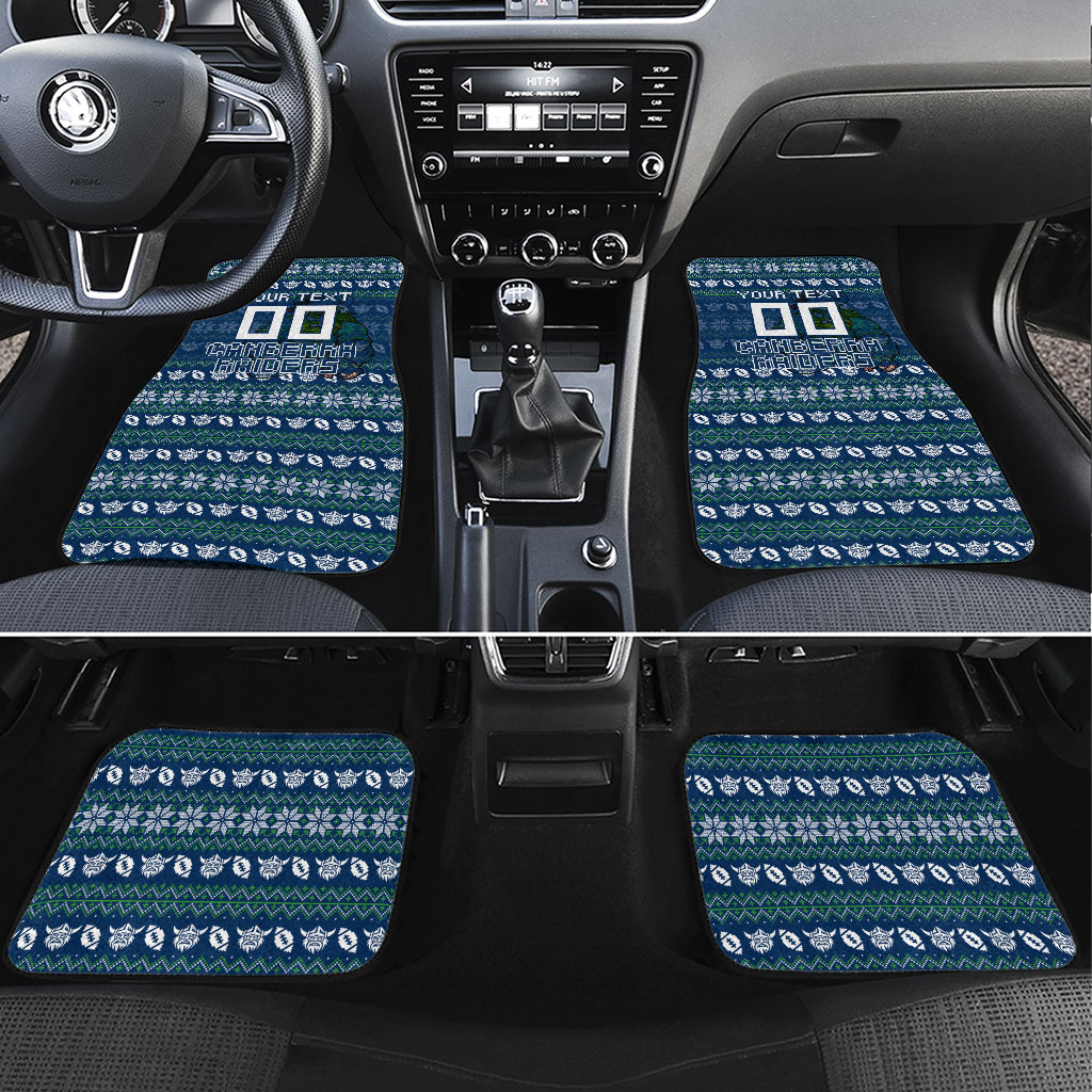 Personalized Canberra Raiders Christmas Car Mats Australian Rugby Fans - Pixelated Ugly Xmas Pattern Mascot Santa