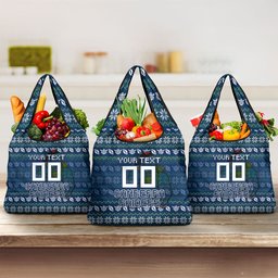 Personalized Canberra Raiders Christmas Grocery Bag Australian Rugby Fans - Pixelated Ugly Xmas Pattern Mascot Santa