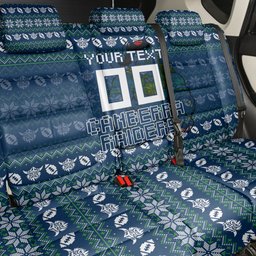 Personalized Canberra Raiders Christmas Back Car Seat Cover Australian Rugby Fans - Pixelated Ugly Xmas Pattern Mascot Santa
