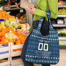 Personalized Canberra Raiders Christmas Grocery Bag Australian Rugby Fans - Pixelated Ugly Xmas Pattern Mascot Santa