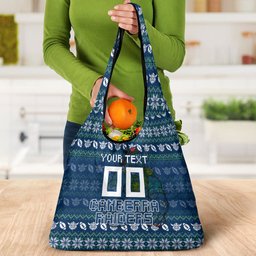 Personalized Canberra Raiders Christmas Grocery Bag Australian Rugby Fans - Pixelated Ugly Xmas Pattern Mascot Santa