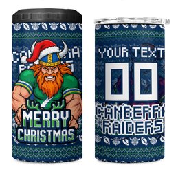 Personalized Canberra Raiders Christmas 4 in 1 Can Cooler Tumbler Australian Rugby Fans - Pixelated Ugly Xmas Pattern Mascot Santa