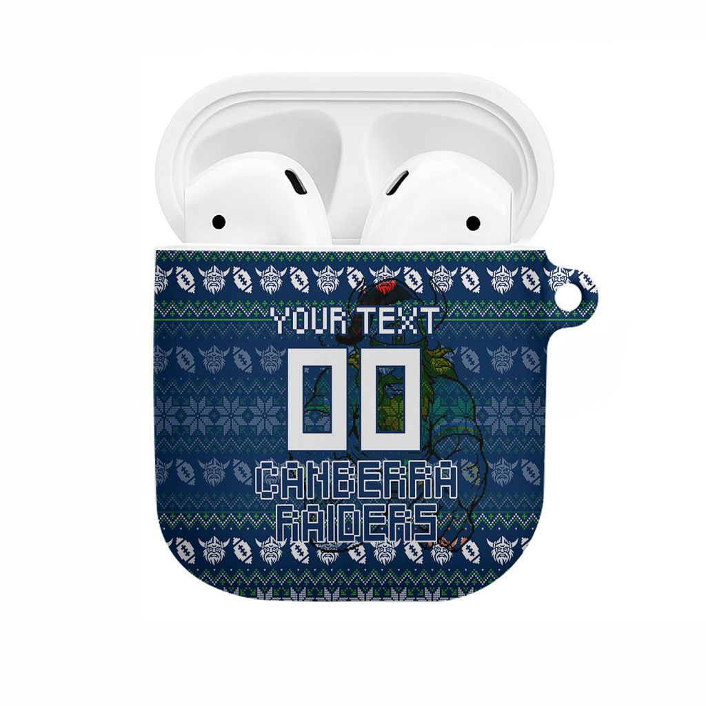 Personalized Canberra Raiders Christmas AirPods Case Australian Rugby Fans - Pixelated Ugly Xmas Pattern Mascot Santa