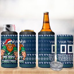 Personalized Canberra Raiders Christmas 4 in 1 Can Cooler Tumbler Australian Rugby Fans - Pixelated Ugly Xmas Pattern Mascot Santa