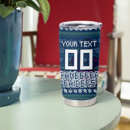 Personalized Canberra Raiders Christmas Tumbler Cup Australian Rugby Fans - Pixelated Ugly Xmas Pattern Mascot Santa