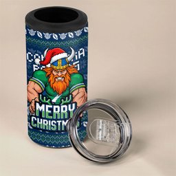Personalized Canberra Raiders Christmas 4 in 1 Can Cooler Tumbler Australian Rugby Fans - Pixelated Ugly Xmas Pattern Mascot Santa