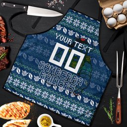Personalized Canberra Raiders Christmas Apron Australian Rugby Fans - Pixelated Ugly Xmas Pattern Mascot Santa