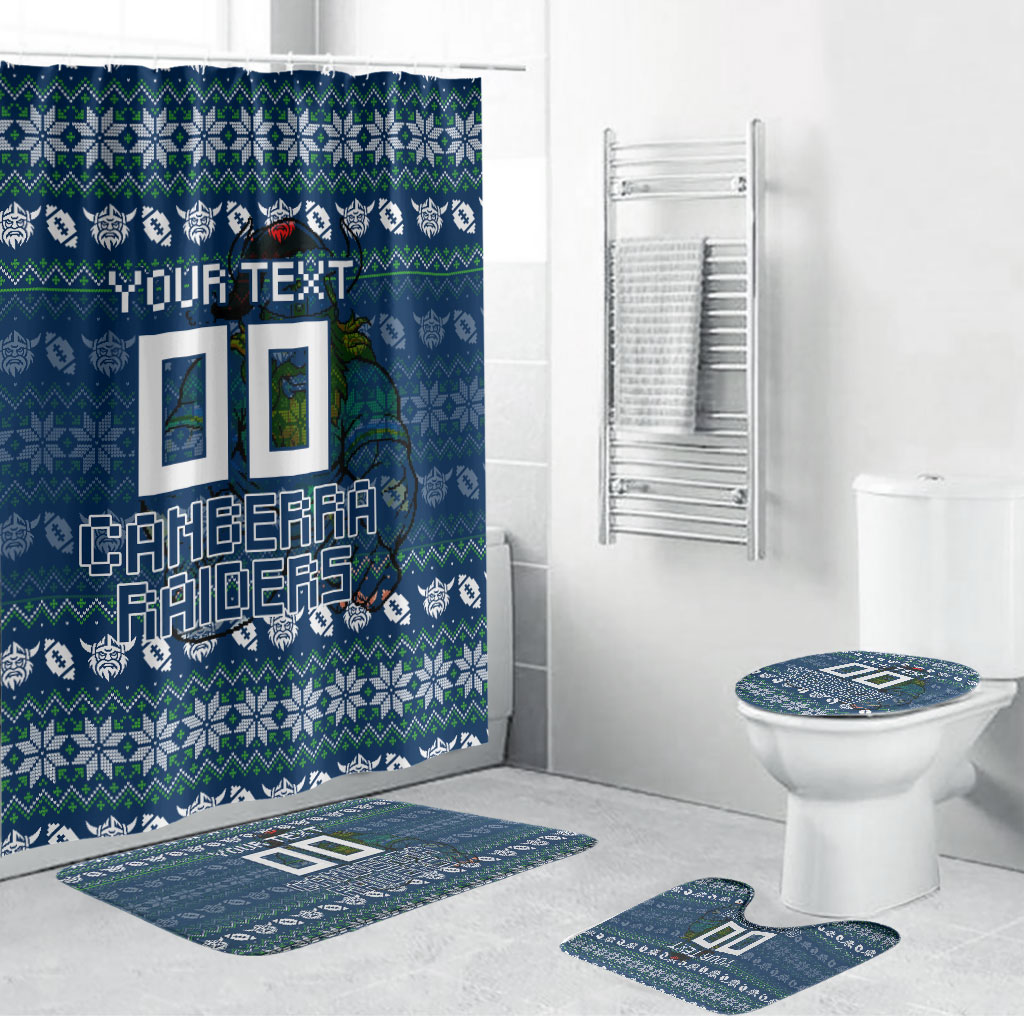 Personalized Canberra Raiders Christmas Bathroom Set Australian Rugby Fans - Pixelated Ugly Xmas Pattern Mascot Santa