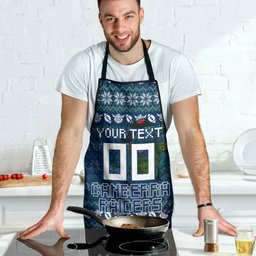 Personalized Canberra Raiders Christmas Apron Australian Rugby Fans - Pixelated Ugly Xmas Pattern Mascot Santa