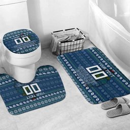 Personalized Canberra Raiders Christmas Bathroom Set Australian Rugby Fans - Pixelated Ugly Xmas Pattern Mascot Santa
