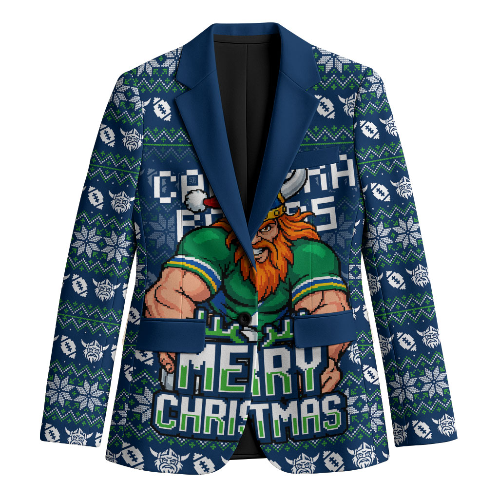 Personalized Canberra Raiders Christmas Blazer Australian Rugby Fans - Pixelated Ugly Xmas Pattern Mascot Santa