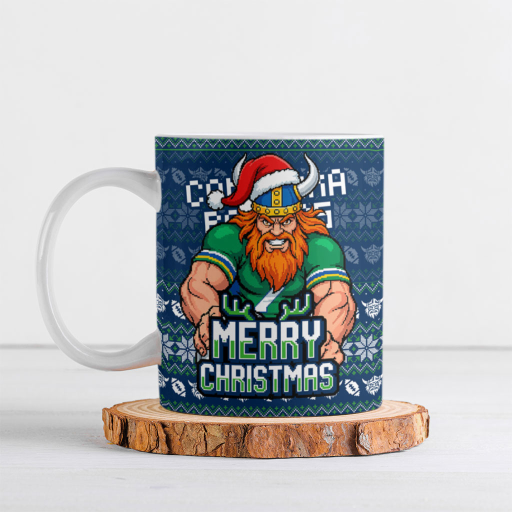 Personalized Canberra Raiders Christmas Ceramic Mug Australian Rugby Fans - Pixelated Ugly Xmas Pattern Mascot Santa