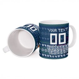 Personalized Canberra Raiders Christmas Ceramic Mug Australian Rugby Fans - Pixelated Ugly Xmas Pattern Mascot Santa