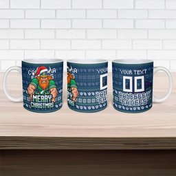 Personalized Canberra Raiders Christmas Ceramic Mug Australian Rugby Fans - Pixelated Ugly Xmas Pattern Mascot Santa