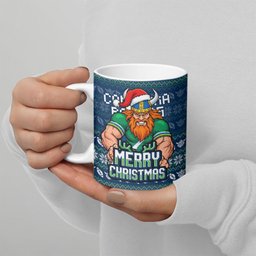 Personalized Canberra Raiders Christmas Ceramic Mug Australian Rugby Fans - Pixelated Ugly Xmas Pattern Mascot Santa