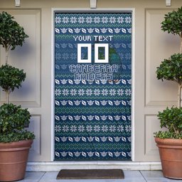 Personalized Canberra Raiders Christmas Door Cover Australian Rugby Fans - Pixelated Ugly Xmas Pattern Mascot Santa