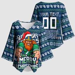 Personalized Canberra Raiders Christmas Kimono Sleeve Blouse Australian Rugby Fans - Pixelated Ugly Xmas Pattern Mascot Santa