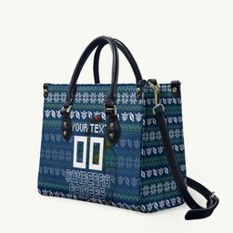 Personalized Canberra Raiders Christmas Leather Bag Australian Rugby Fans - Pixelated Ugly Xmas Pattern Mascot Santa