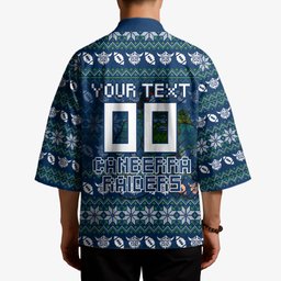 Personalized Canberra Raiders Christmas Kimono Australian Rugby Fans - Pixelated Ugly Xmas Pattern Mascot Santa