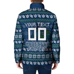 Personalized Canberra Raiders Christmas Padded Jacket Australian Rugby Fans - Pixelated Ugly Xmas Pattern Mascot Santa