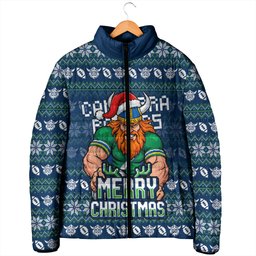 Personalized Canberra Raiders Christmas Padded Jacket Australian Rugby Fans - Pixelated Ugly Xmas Pattern Mascot Santa