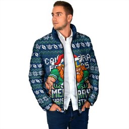 Personalized Canberra Raiders Christmas Padded Jacket Australian Rugby Fans - Pixelated Ugly Xmas Pattern Mascot Santa