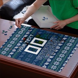 Personalized Canberra Raiders Christmas Puzzle Australian Rugby Fans - Pixelated Ugly Xmas Pattern Mascot Santa