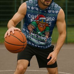 Personalized Canberra Raiders Christmas Sleeveless Hoodie Australian Rugby Fans - Pixelated Ugly Xmas Pattern Mascot Santa