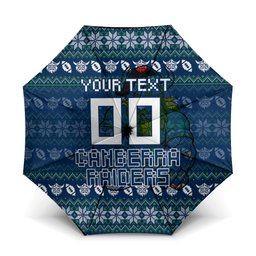 Personalized Canberra Raiders Christmas Umbrella Australian Rugby Fans - Pixelated Ugly Xmas Pattern Mascot Santa