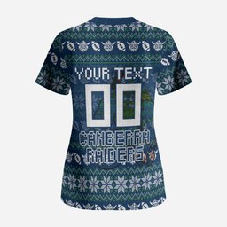 Personalized Canberra Raiders Christmas Scrub Top Australian Rugby Fans - Pixelated Ugly Xmas Pattern Mascot Santa