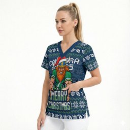 Personalized Canberra Raiders Christmas Scrub Top Australian Rugby Fans - Pixelated Ugly Xmas Pattern Mascot Santa