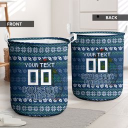 Personalized Canberra Raiders Christmas Laundry Basket Australian Rugby Fans - Pixelated Ugly Xmas Pattern Mascot Santa