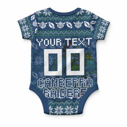 Personalized Canberra Raiders Christmas Baby Onesie Australian Rugby Fans - Pixelated Ugly Xmas Pattern Mascot Santa